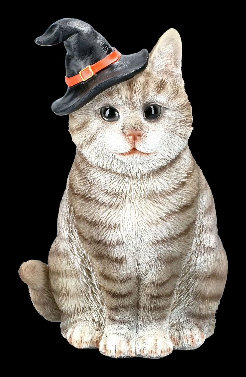 Graue Hexen-Katze Mit Zauberhut 1 Graue Hexen-Katze Mit Zauberhut