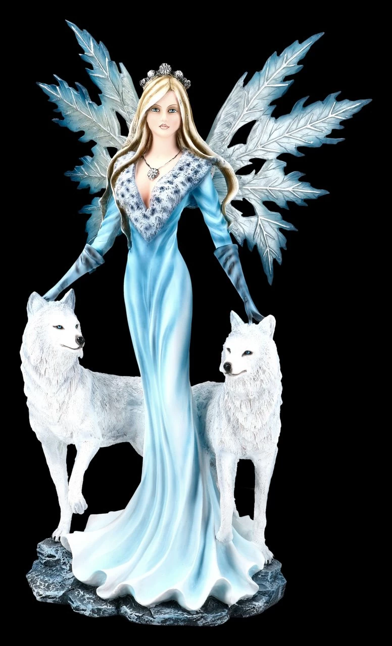 Große Elfen Figur - Kimama Mit Zwei Weißen Wölfen 2 Große Elfen Figur - Kimama Mit Zwei Weißen Wölfen – Bild 2