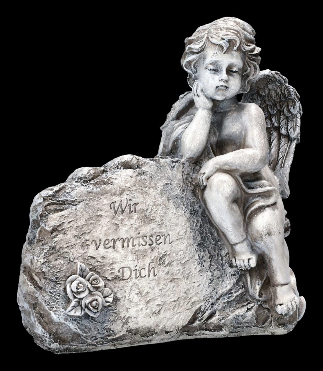 Grabengel Figur Grau - Wir Vermissen Dich 1 Grabengel Figur Grau - Wir Vermissen Dich