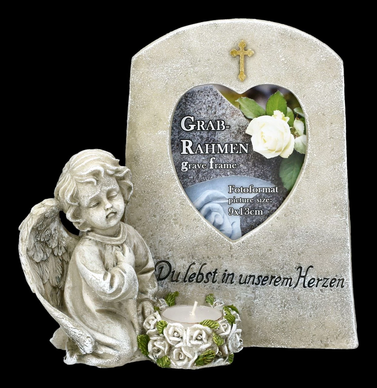 Grabengel Figur Mit Bilderrahmen Und Teelicht 1 Grabengel Figur Mit Bilderrahmen Und Teelicht