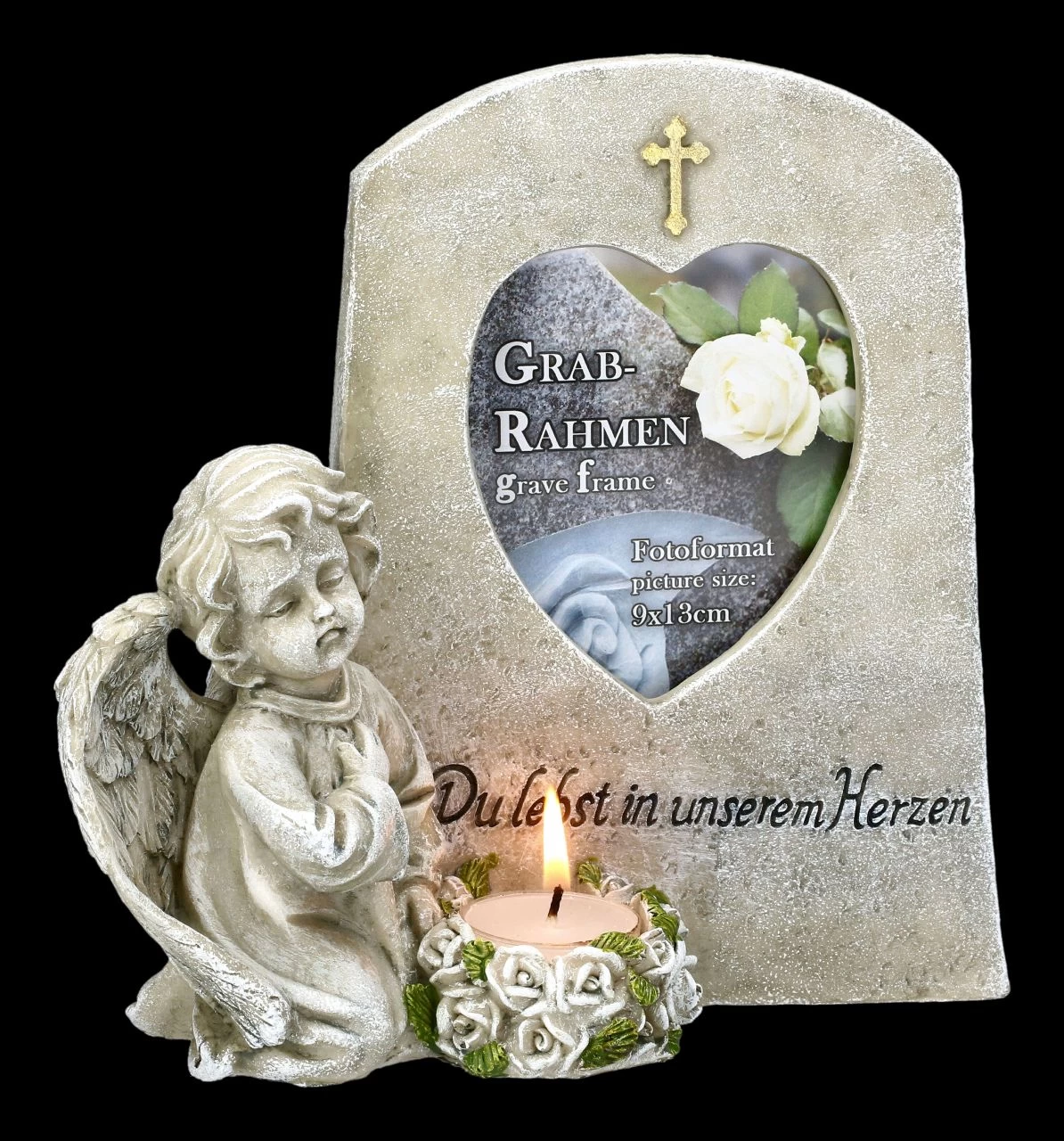 Grabengel Figur Mit Bilderrahmen Und Teelicht 4 Grabengel Figur Mit Bilderrahmen Und Teelicht – Bild 4