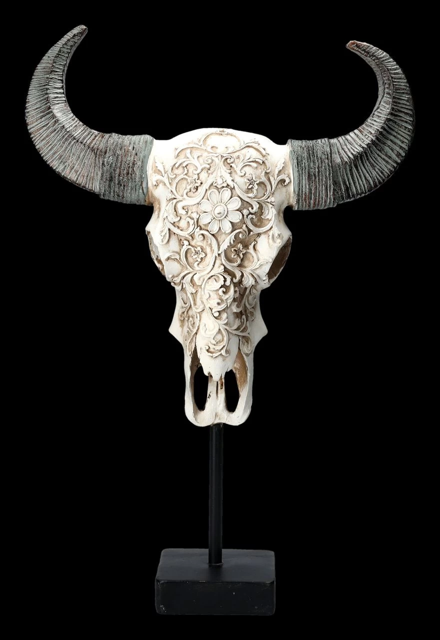 Bullen Totenkopf - Verziert Mit Ständer 1 Bullen Totenkopf - Verziert Mit Ständer