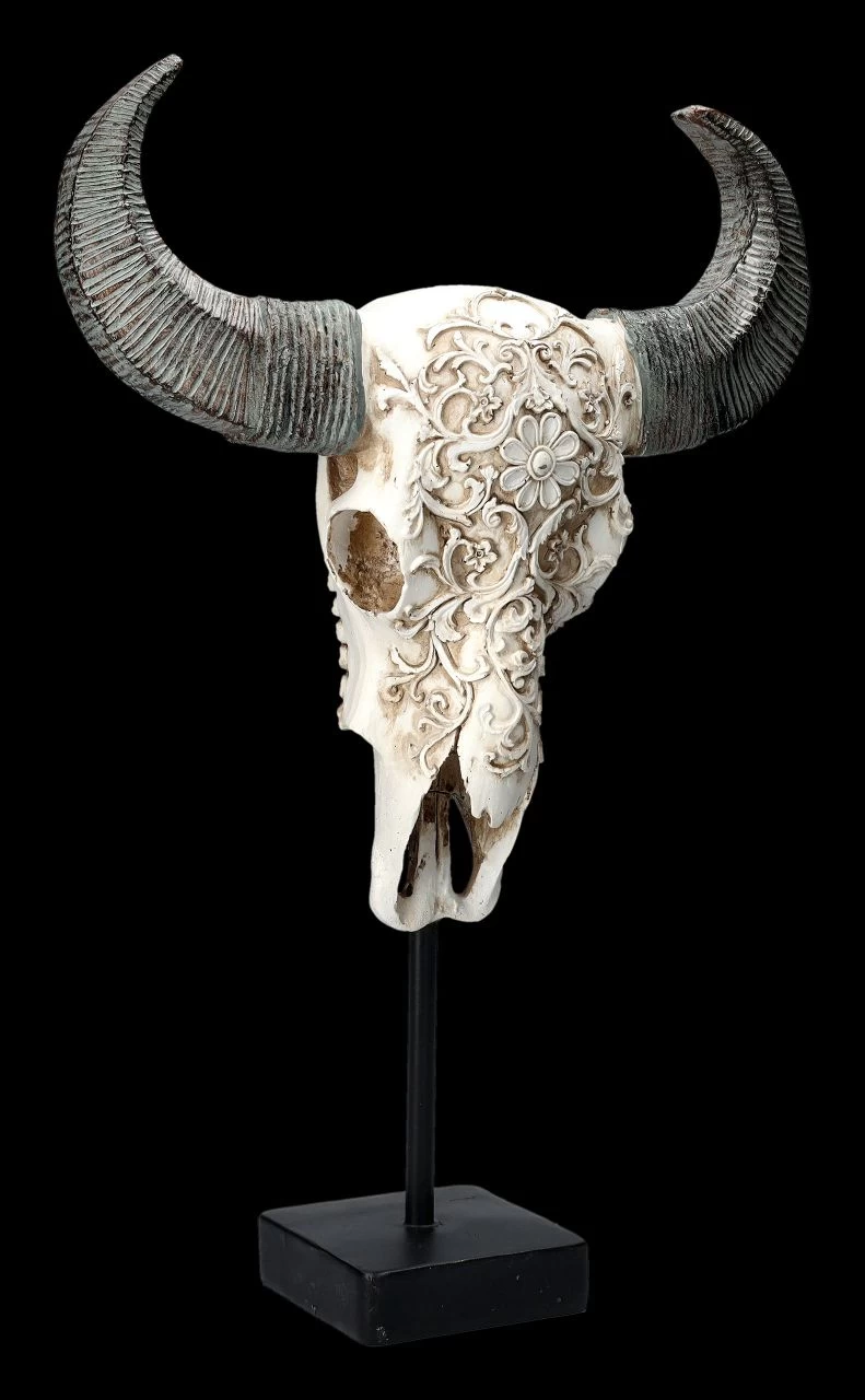 Bullen Totenkopf - Verziert Mit Ständer 2 Bullen Totenkopf - Verziert Mit Ständer – Bild 2