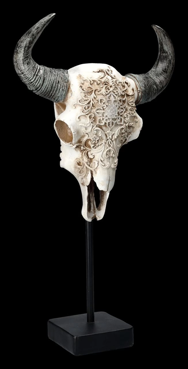 Stier Totenkopf - Verziert Mit Ständer 2 Stier Totenkopf - Verziert Mit Ständer – Bild 2