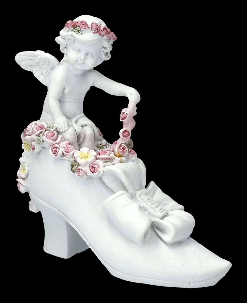 Engel Figur - Putte Mit Rosen Auf Schuh 1 Engel Figur - Putte Mit Rosen Auf Schuh