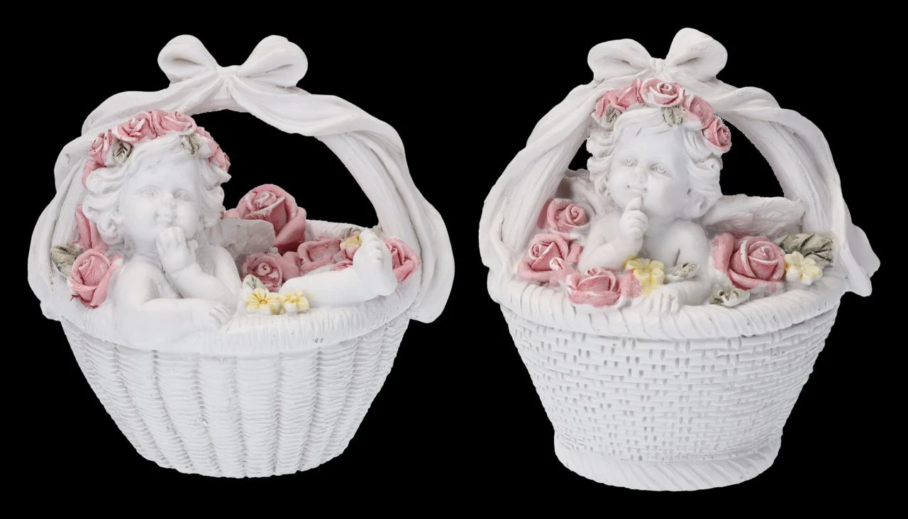 Engel Figuren 2er Set - Putten In Blumenkorb 1 Engel Figuren 2er Set - Putten In Blumenkorb