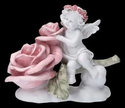 Engel Figur - Putte Mit Großer Rose