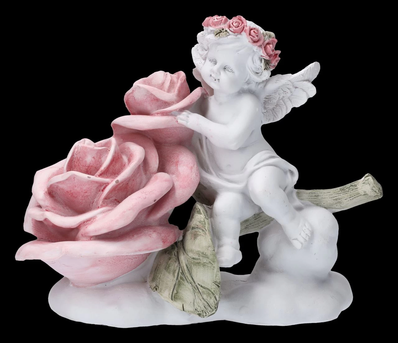 Engel Figur - Putte Mit Großer Rose 1 Engel Figur - Putte Mit Großer Rose