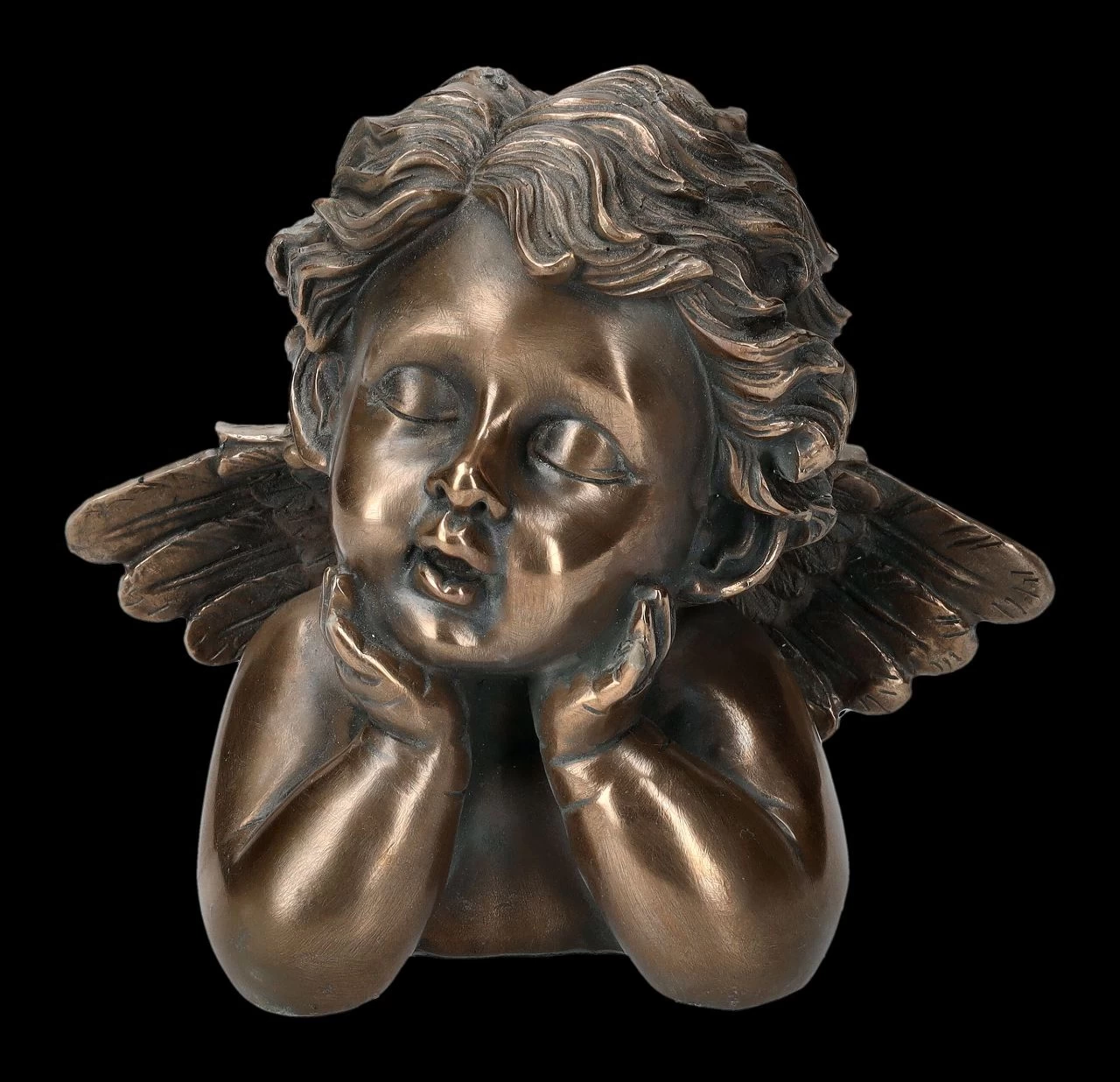 Engel Figur - Putte Träumend Bronziert 1 Engel Figur - Putte Träumend Bronziert