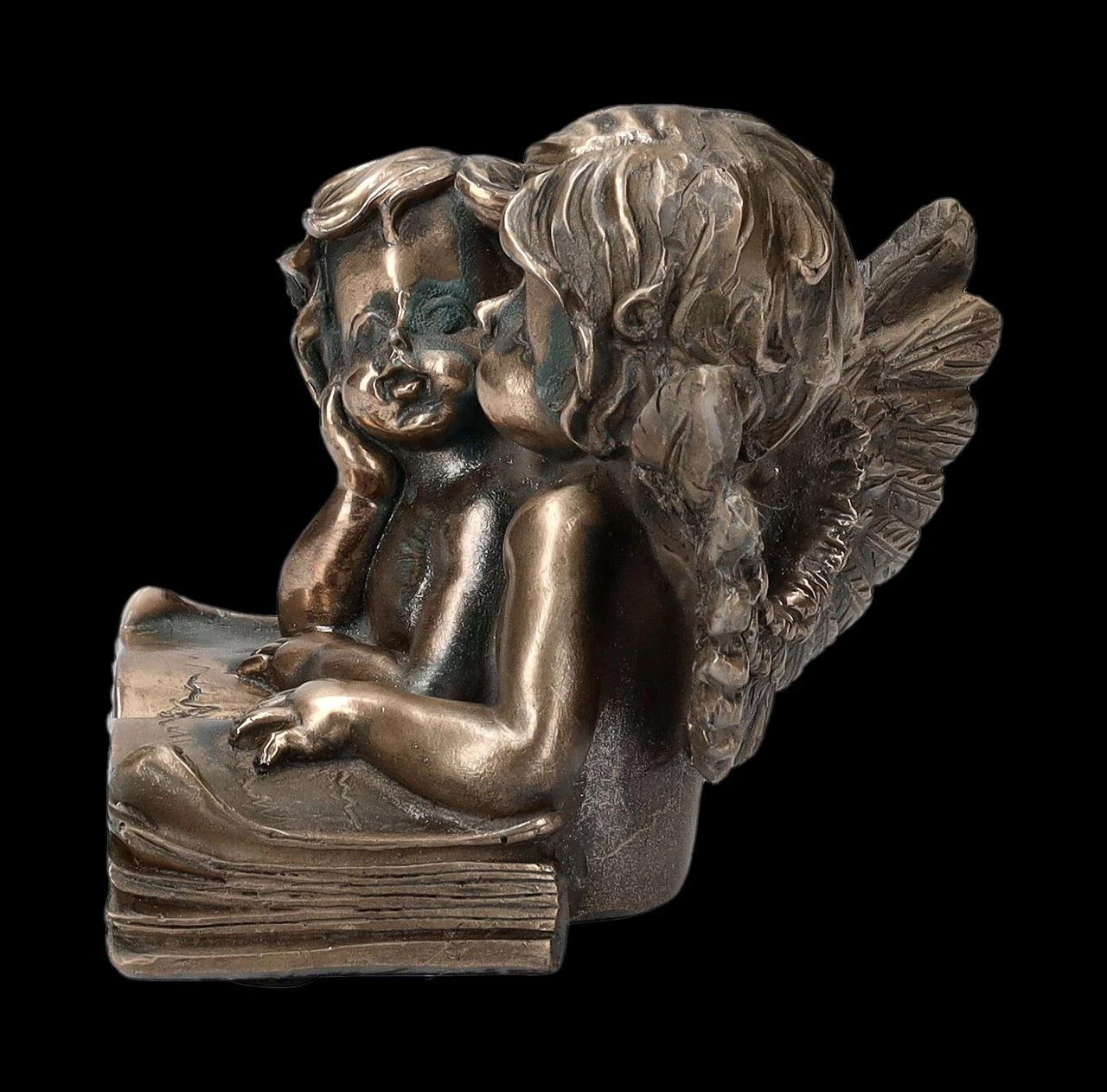 Engel Figur - Putten Auf Buch Bronziert 4 Engel Figur - Putten Auf Buch Bronziert – Bild 4