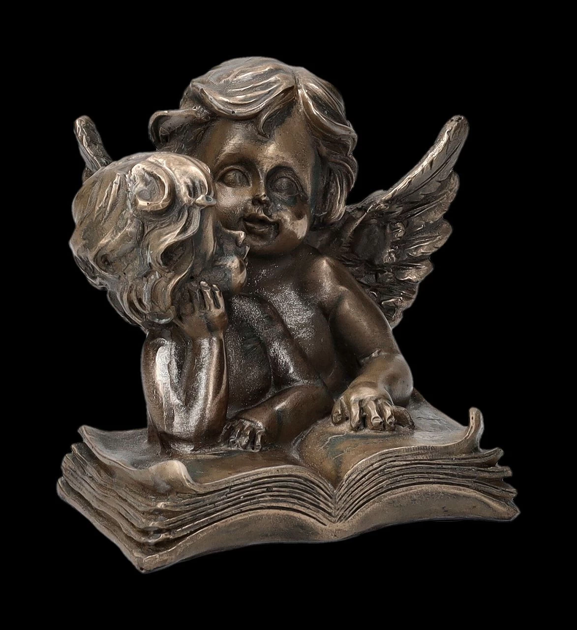 Engel Figur - Putten Auf Buch Bronziert 3 Engel Figur - Putten Auf Buch Bronziert – Bild 3