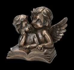 Engel Figur - Putten Auf Buch Bronziert