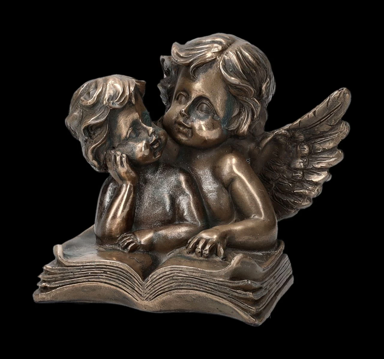 Engel Figur - Putten Auf Buch Bronziert 1 Engel Figur - Putten Auf Buch Bronziert