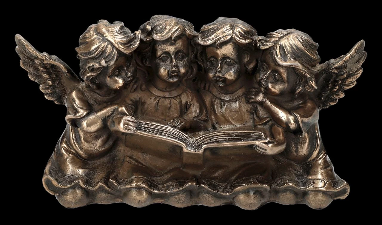 Engel Figur - Vier Putten Lesen Buch Bronziert 1 Engel Figur - Vier Putten Lesen Buch Bronziert