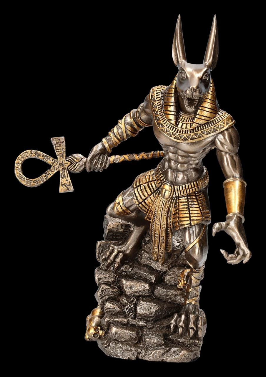 Anubis Krieger Figur Auf Felsen - Bronziert 2 Anubis Krieger Figur Auf Felsen - Bronziert – Bild 2