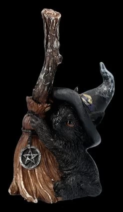 Katzen Figur Mit Hexenbesen - Broom Guard