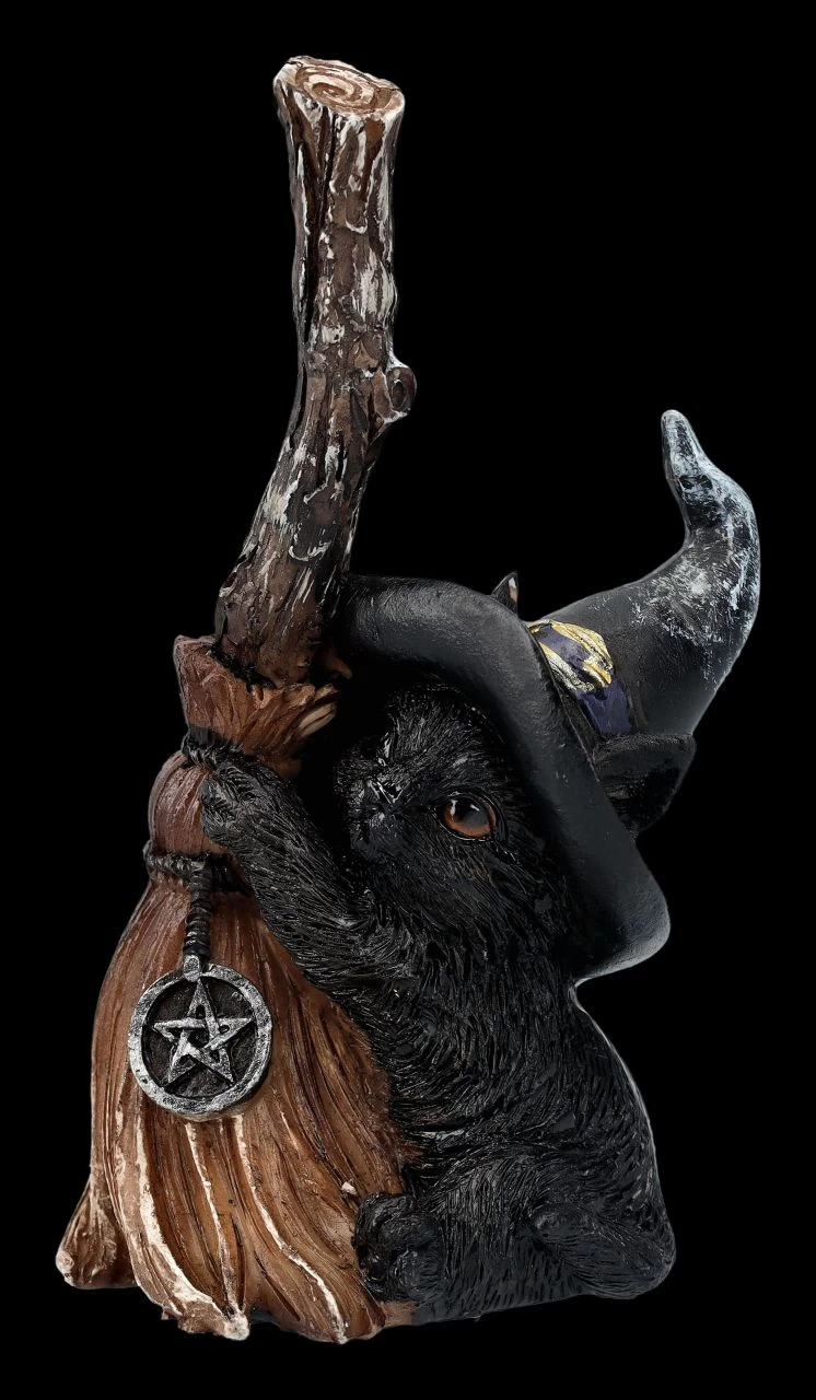 Katzen Figur Mit Hexenbesen - Broom Guard 1 Katzen Figur Mit Hexenbesen - Broom Guard
