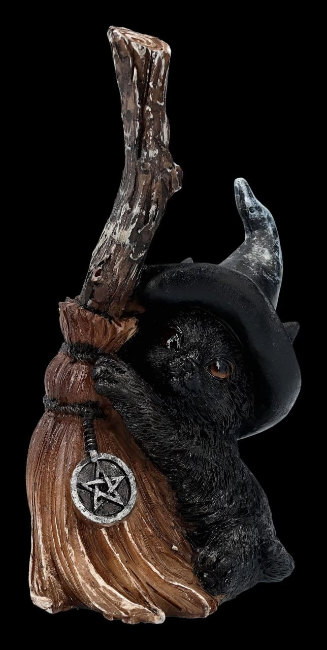 Katzen Figur Mit Hexenbesen - Broom Guard 2 Katzen Figur Mit Hexenbesen - Broom Guard – Bild 2