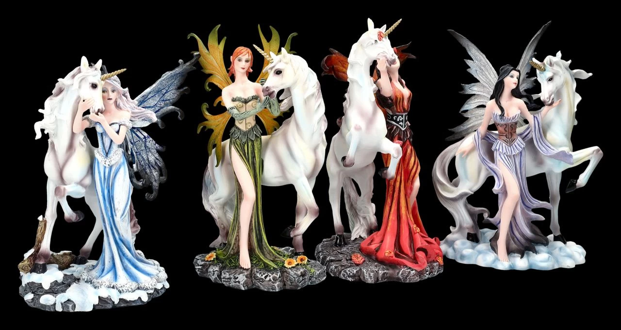 Elfen Figuren Mit Einhörnern 4er Set 2 Elfen Figuren Mit Einhörnern 4er Set – Bild 2
