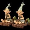 Pixie Kobold Figur Mit Frosch Auf Floß - 2er Set