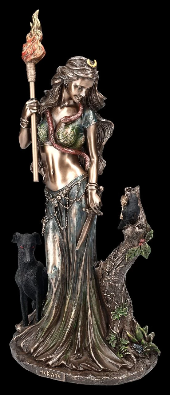 Hekate Figur Mit Fackel, Hund Und Rabe 2 Hekate Figur Mit Fackel, Hund Und Rabe – Bild 2