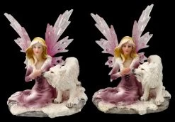 Elfen Figuren 2er Set - Rosa Feen Mit Wolf Babys