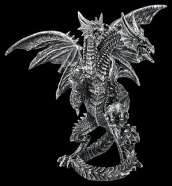 Drachenfigur Silber - Zweiköpfige Hydra