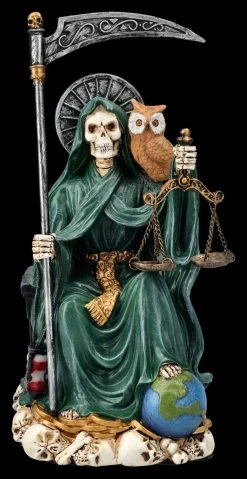 Sitzende Santa Muerte Figur Grün