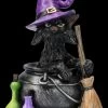 Hexen-Katzen-Figur Sitzt In Zauberkessel