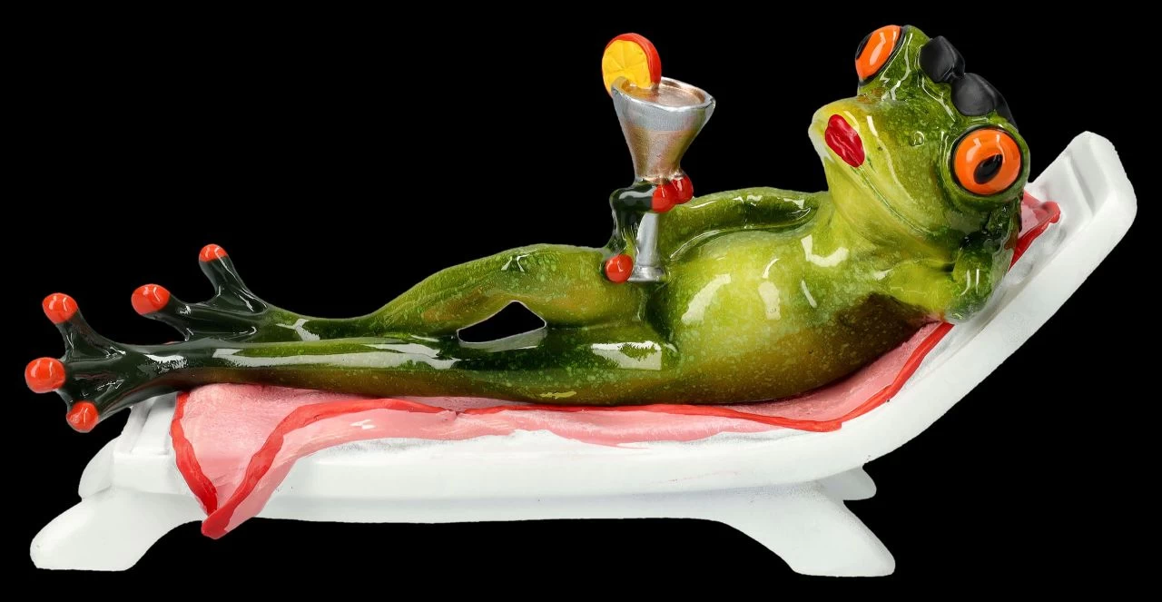 Lustige Frosch Figur - Cocktail Im Liegestuhl 1 Lustige Frosch Figur - Cocktail Im Liegestuhl