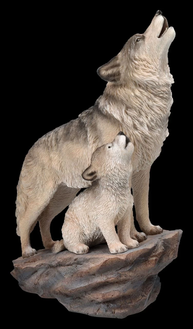 Wolffigur Groß - Heulende Mutter Mit Jungem 2 Wolffigur Groß - Heulende Mutter Mit Jungem – Bild 2