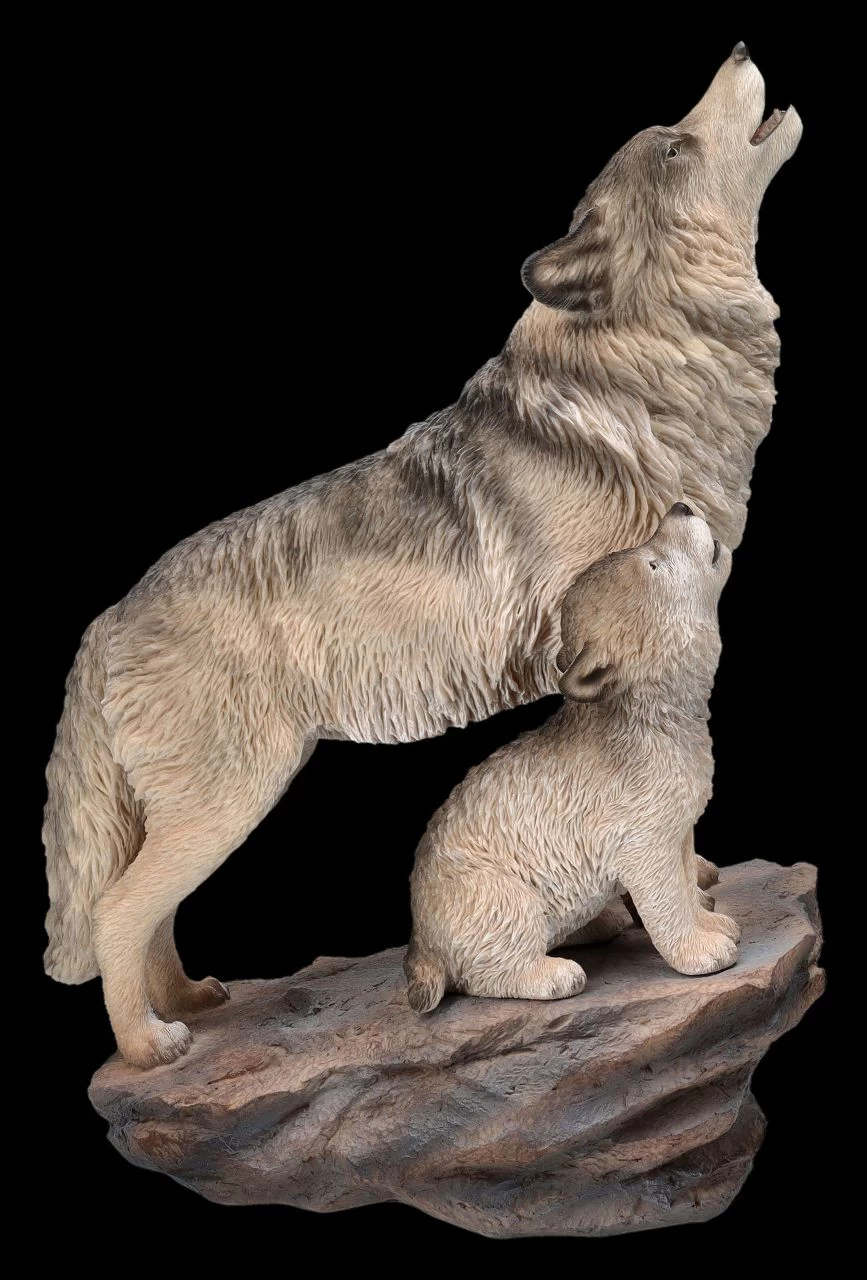 Wolffigur Groß - Heulende Mutter Mit Jungem 1 Wolffigur Groß - Heulende Mutter Mit Jungem