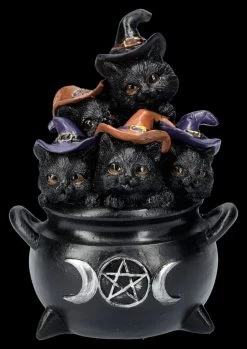 Katzen Figur - Fünf Freche Katzen Im Hexenkessel
