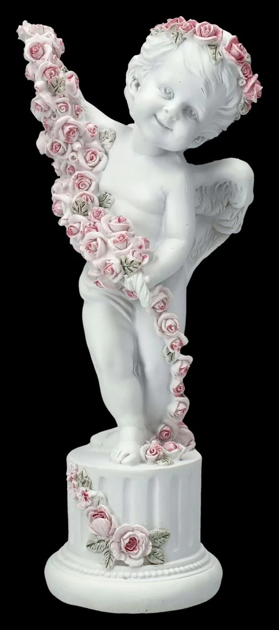 Engel Figur - Putte Mit Rosen Auf Säule 1 Engel Figur - Putte Mit Rosen Auf Säule