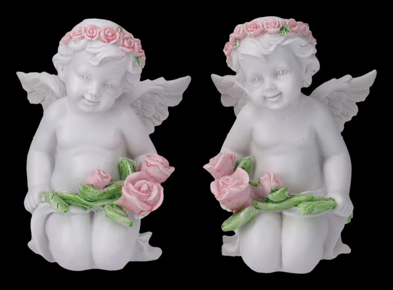 Engel Figuren 2er Set - Putten Mit Rosen 1 Engel Figuren 2er Set - Putten Mit Rosen
