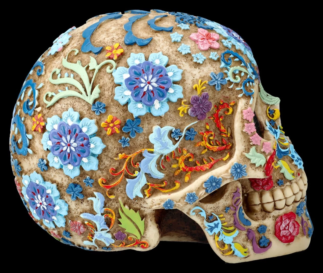 Totenkopf Figur Mit Buntem Blumenmuster 6 Totenkopf Figur Mit Buntem Blumenmuster – Bild 6