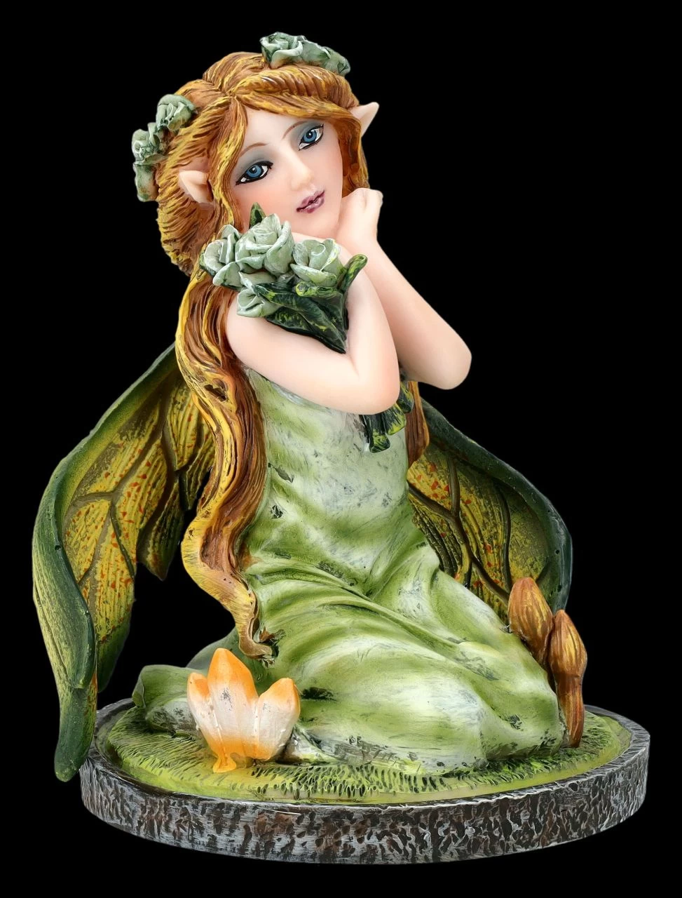 Elfen Figur Klein Grün - Morsana Mit Rosen 2 Elfen Figur Klein Grün - Morsana Mit Rosen – Bild 2