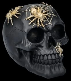 Totenkopf Figur Schwarz-gold Mit Spinnen
