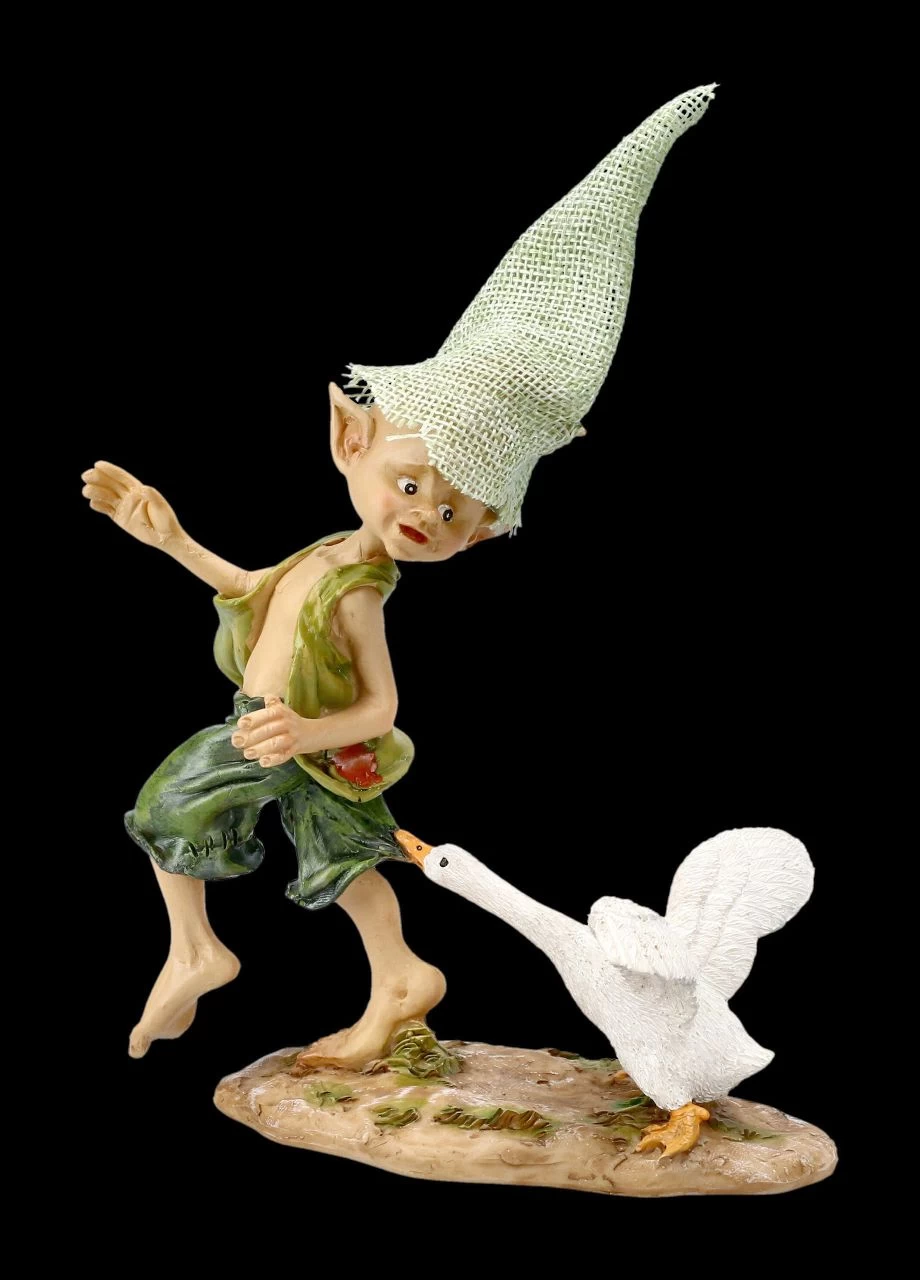 Pixie Kobold Figur Mit Gans - Lass Mich Los 1 Pixie Kobold Figur Mit Gans - Lass Mich Los