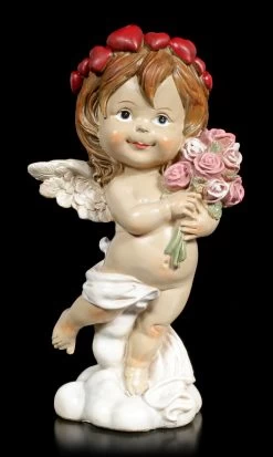 Cherub Figur - Kleiner Engel Mit Blumenstrauß