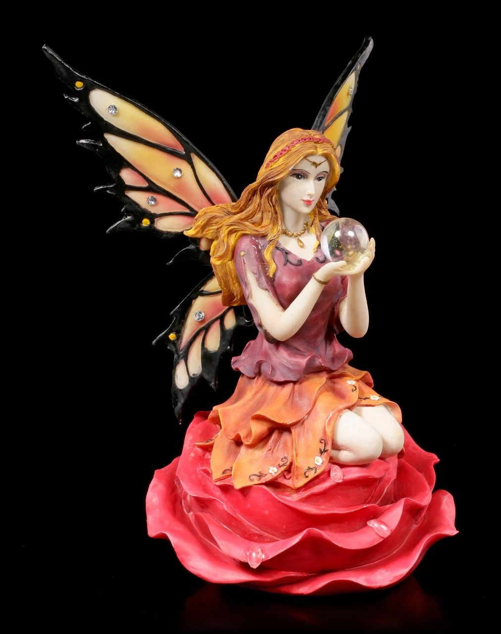 Elfen Figur - Isara Auf Rosenblüte Mit Kristallkugel 1 Elfen Figur - Isara Auf Rosenblüte Mit Kristallkugel