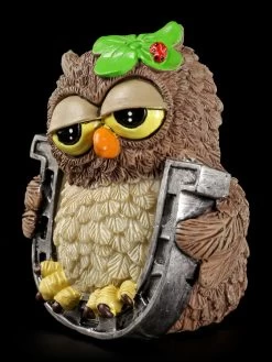 Lustige Eulen Figur - "Viel Glück" Mit Hufeisen