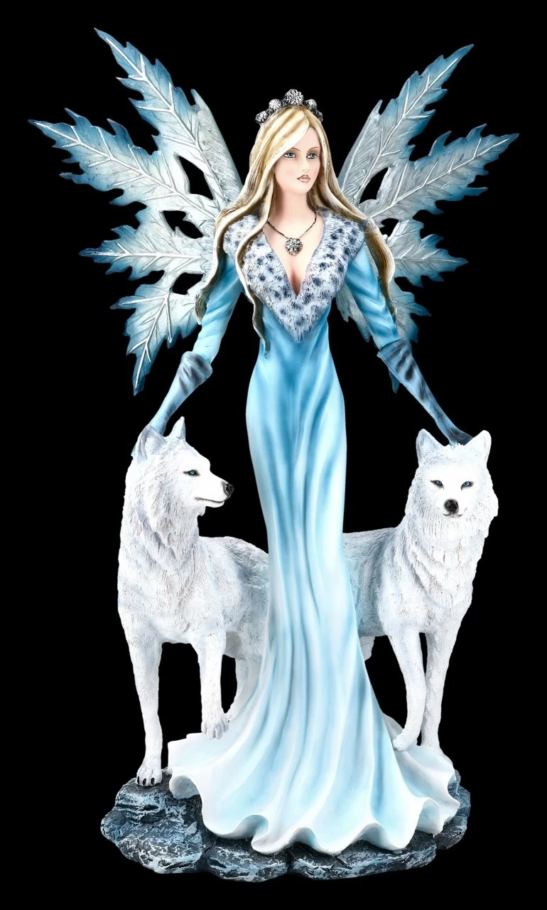 Große Elfen Figur - Kimama Mit Zwei Weißen Wölfen 1 Große Elfen Figur - Kimama Mit Zwei Weißen Wölfen