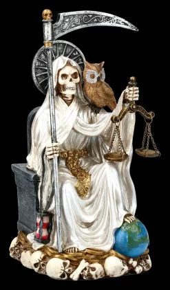Sitzende Santa Muerte Figur - Weiß