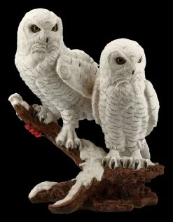 Eulen Figur - Schneeeulen Paar Auf Ast