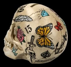 NEMESIS NOW Totenkopf - Tattoo Spardose - Knochenfarben -Modell Und Figurengeschäft FS21508 Totenkopf Tattoo Spardose Knochenfarben 5 1280x1280