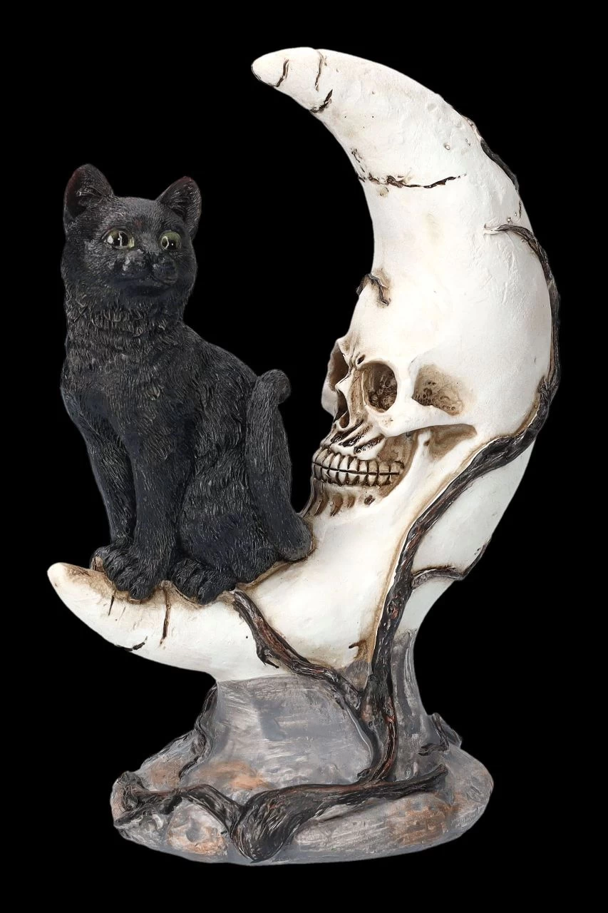 Totenkopf Mond Mit Schwarzer Katze 1 Totenkopf Mond Mit Schwarzer Katze