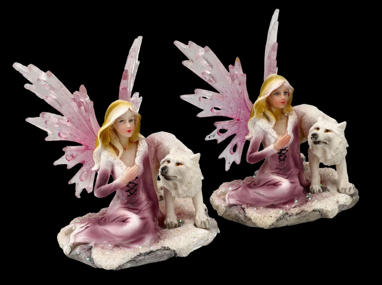 Elfen Figuren 2er Set - Rosa Feen Mit Wolf Babys 2 Elfen Figuren 2er Set - Rosa Feen Mit Wolf Babys – Bild 2