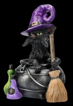 Hexen-Katzen-Figur Sitzt In Zauberkessel -Modell Und Figurengeschäft FS25923 HExen Kaatzen Figur sitz in Zauberkessel 2 1280x1280