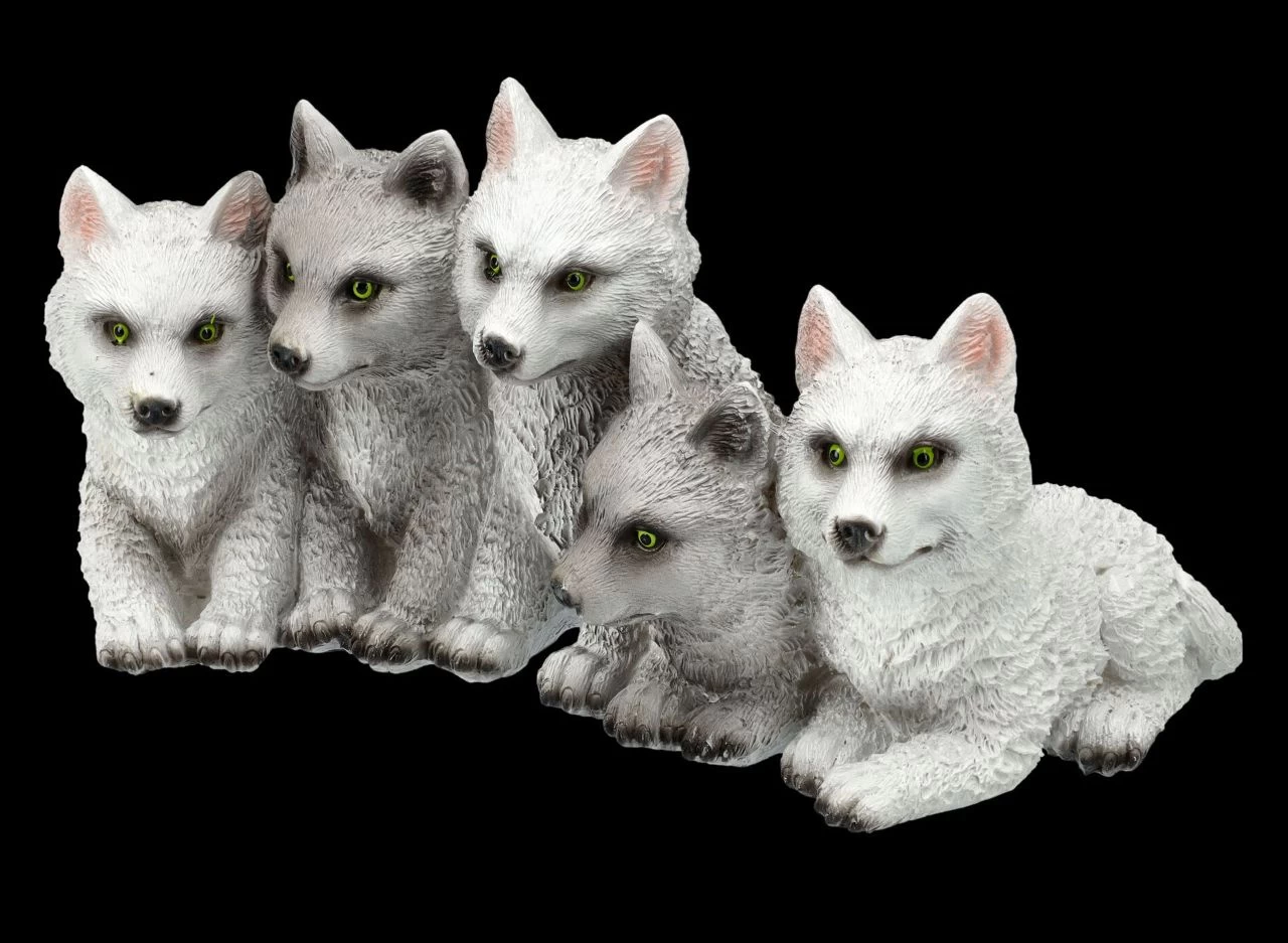 Wolf Figur - Fünf Niedliche Polarwolf-Welpen 2 Wolf Figur - Fünf Niedliche Polarwolf-Welpen – Bild 2